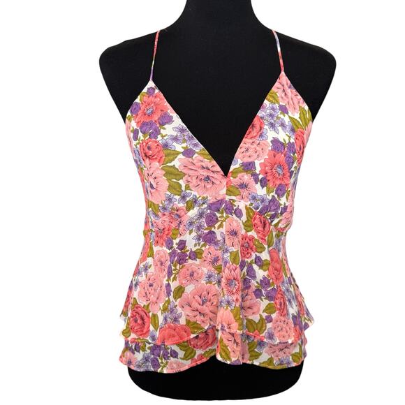 REVOLVE ASTR THE LABEL ~ Pink Coral Floral Two Tiered Strappy Cami Top M Floral - Picture 3 of 7